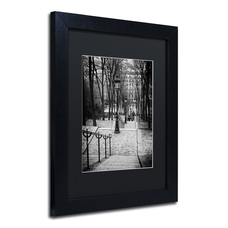 « escalier montmartre » par philippe hugonnard,, reproduction de photo encadrée, Cadre noir, Noir