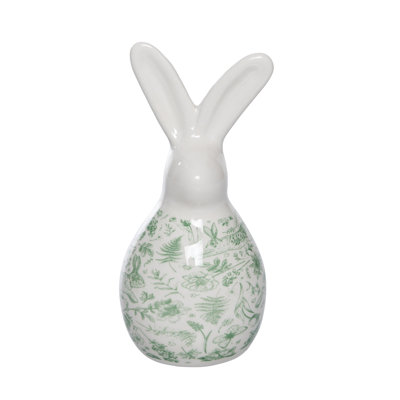 Dolomite Rustic Pattern Rabbit Figurine, Figurines, White, Ceramic, Tabletop, Living Room, Easter, Home Decoration