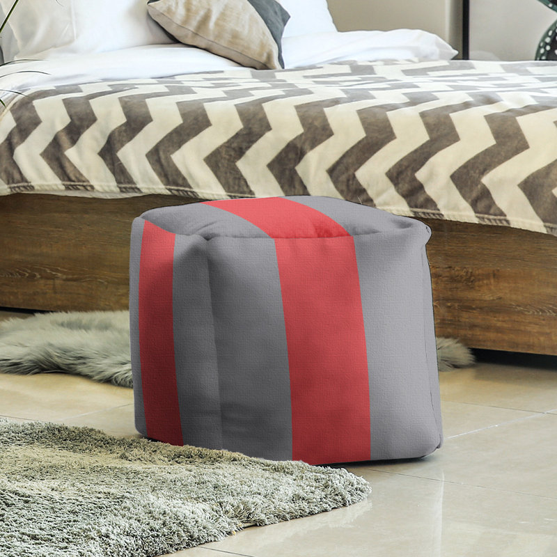 Repose-pieds repose-pieds à rayures carrées, H 13 po x l 13 po x P 13 po, Carolina, Gris mat / rouge / gris mat
