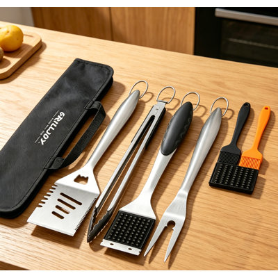 Duty Stainless Steel BBQ Tools Set 8 Pieces,  Portable Carrying Bag, Complete Barbecue Kit For Outdoor Cooking, Christmas Housewarming Gifts For Dad Husband