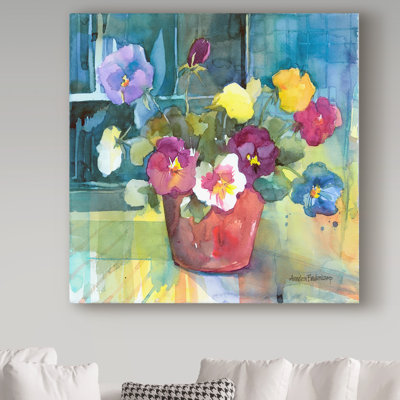 Mattox 'Potted Pansies' Watercolor Painting Print on Wrapped Canvas