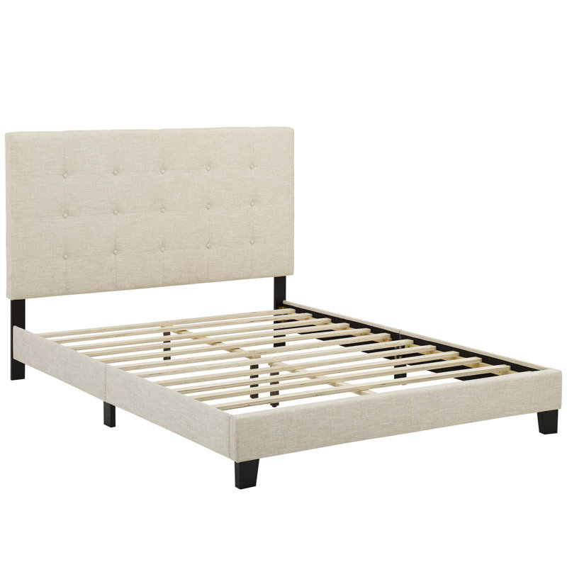 Lit plateforme tapissier capitonné Melanie de Modway, Mélange de polyester beige, Grand