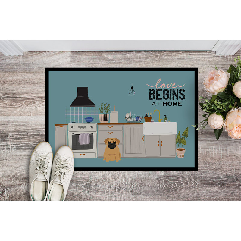 Black Pekingese Kitchen Scene Doormat, Pug, 18 W" x 27 L"