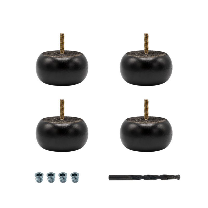 1-7/8in H x 3-5/8in Dia Stained Espresso Solid Hardwood Bun Foot Leg, Pack of 4