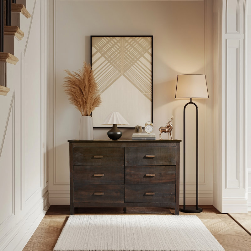 Brown MDF Veneer 6-Drawer Dresser 47.2"X15.7"X31.5"