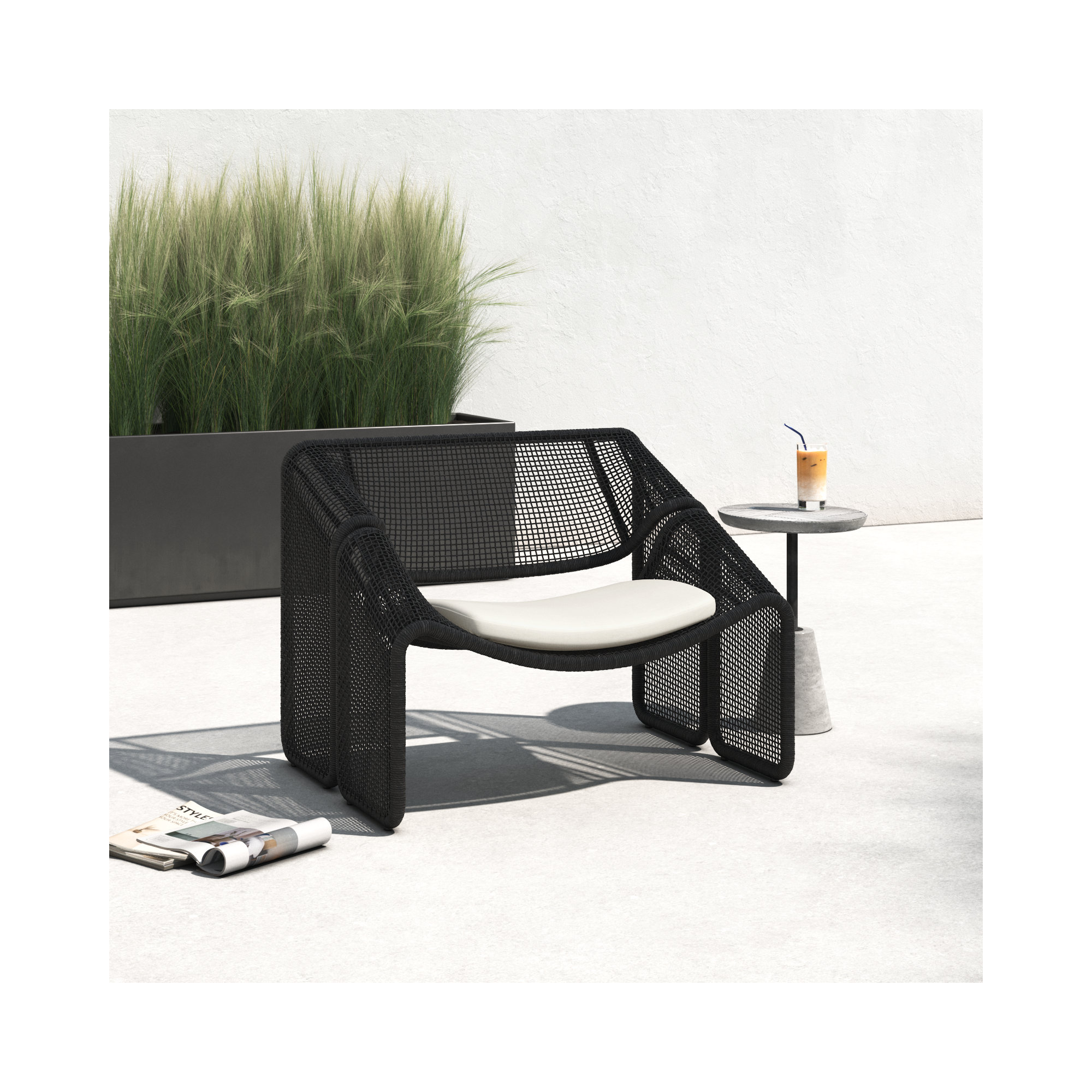 Aliza Wicker Outdoor Lounge Chair, Ivory/Faux Black Hyacinth