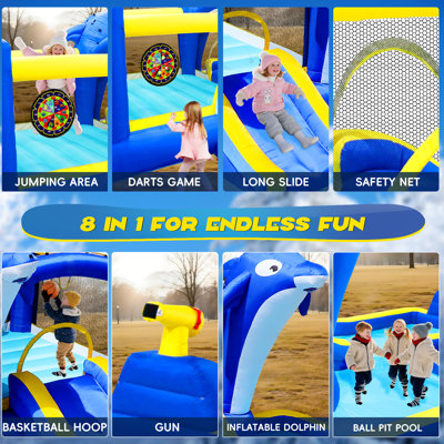 Inflatable Bounce House Water Park and Slide for Kids Ages 8-12,Blow Up Water Slides for Backyard,Outdoor Bounce House with Dual Slides,Air Blower Included,Deep Pool,227 * 162 * 82