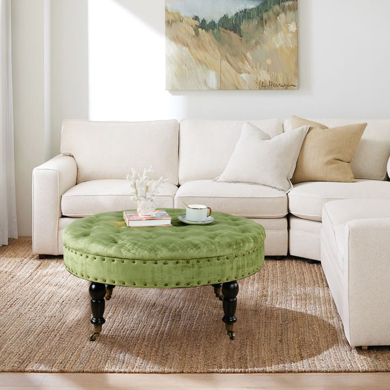 Laforge Velvet Ottoman, Calla Green Velvet