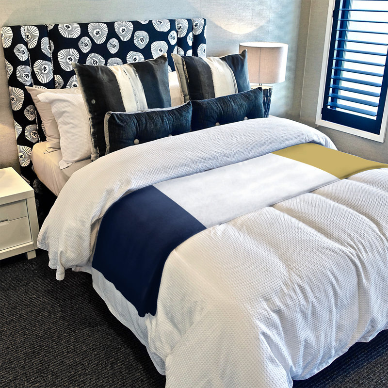 Quilted Throw Blanket, 62.5" W x 82.5" L, Navy Blue/White/Gold