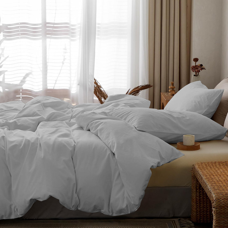 My Home Store Fridi Microfiber Reversible Duvet Cover Set , Double Duvet Cover + 2 Standard Pillowcases, Light Grey