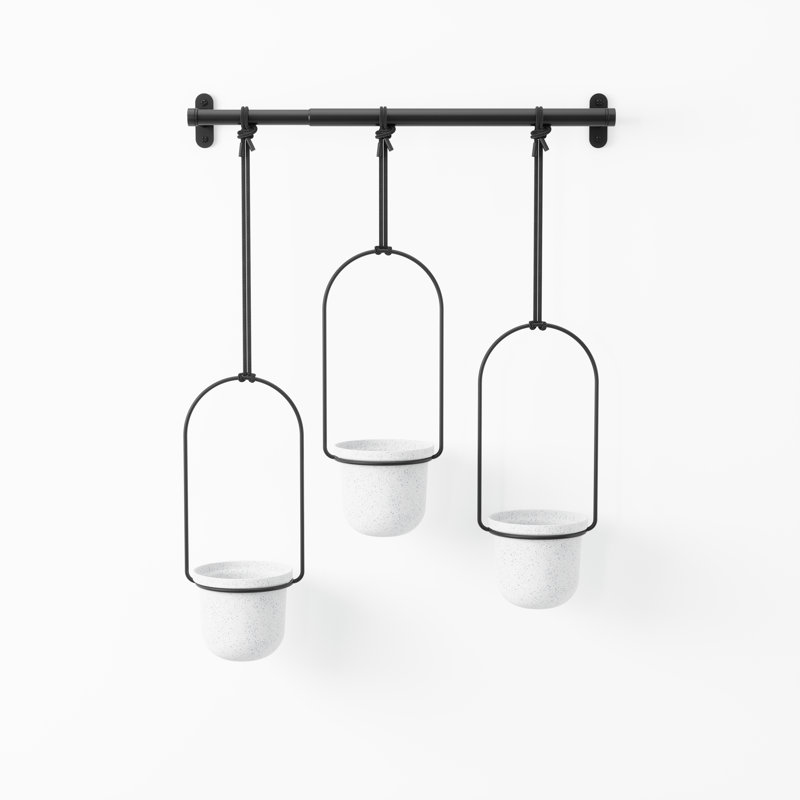 Triflora Hanging Planter, Adjustable Ropes with Rod – Set of 3, Black, 106.8H x 63W x 15D