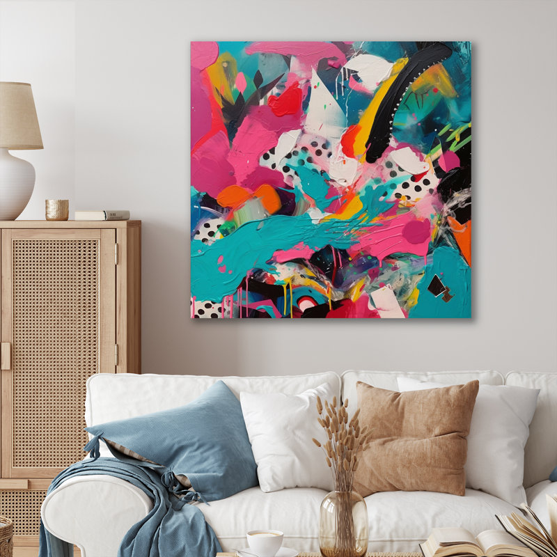 «Pink and Turquoise Abstract Enigma II», reproduction d'art sur toile, Toile tendue, H 30 po x l 30 po x P 1 po
