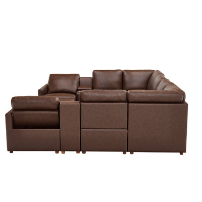 Genuine Leather Match Power Reclining U-Shaped Sectional Sofa With Console, Cup Holders & USB Ports