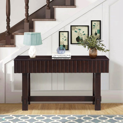 52 Inch Sofa Table With Storage Drawers, Mid Century Farmhouse Fluted Console Table With Solid Wood Legs. Entryway Table For Living Room TV, Hallway Entrance Foyer