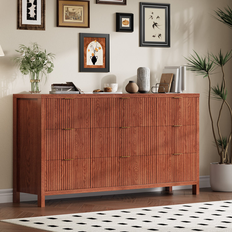 Commode 9 tiroirs Mid Century Modern, Brun
