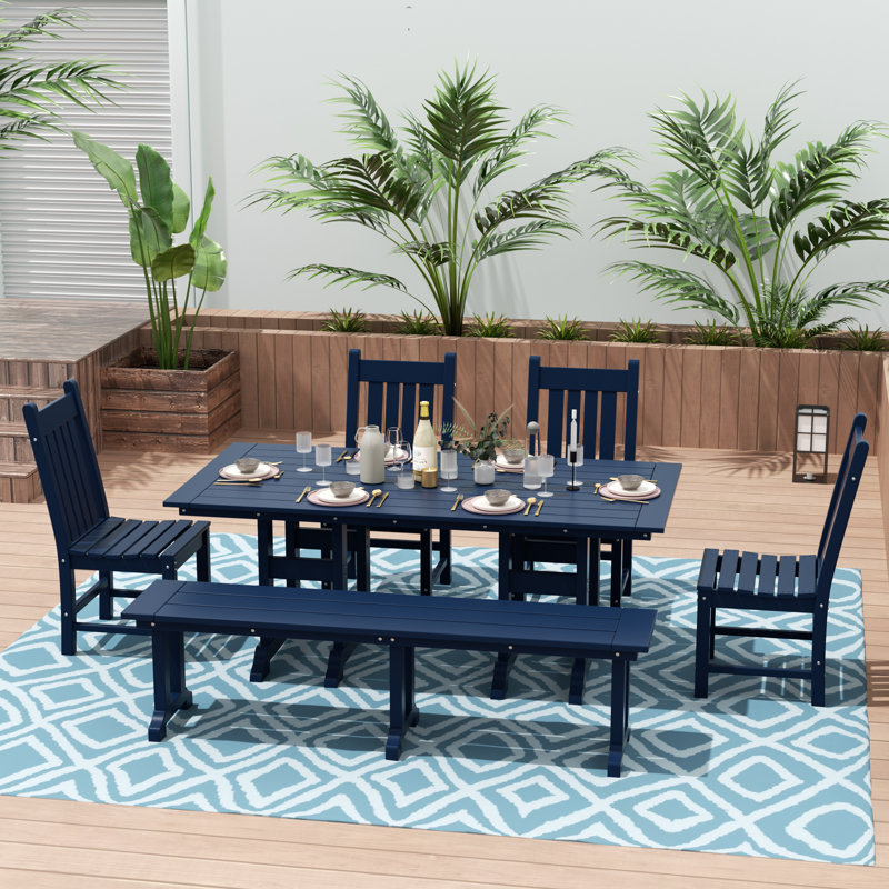 Ensemble de salle à manger rectangulaire pour 6 personnes 71 po Laguna, Bleu marine