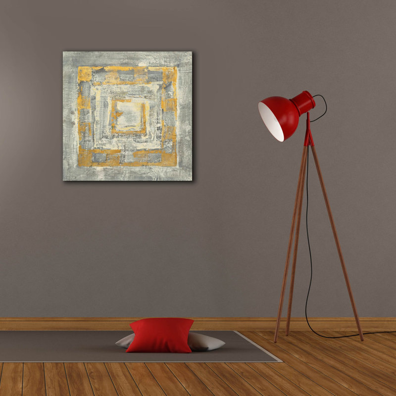 «Gold Tapisserie 2 Gold And White» par Albena Hristova, art mural sur toile, H 26 po x l 26 po x P 1,5 po