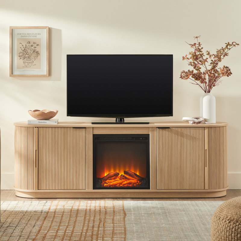 Dragelin Modern Reeded Fireplace TV Stand, Coastal Oak, 70"