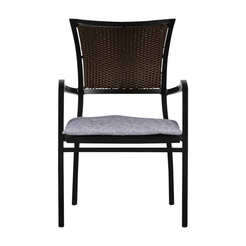 Aire Stacking Patio Dining Armchair With Cushions, Aire #2 Ancient Earth/Black Walnut, No Welt, Verona Silver