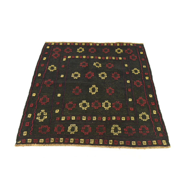 Tapis de zone en laine vert 4 pi x 4 pi 3 po one-of-kind-noué la main Earley