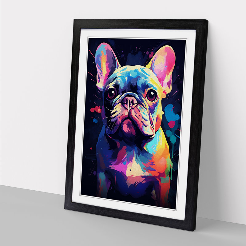 French Bulldog Digital - Framed Print, 64cm H x 46cm W x 2cm D, Black
