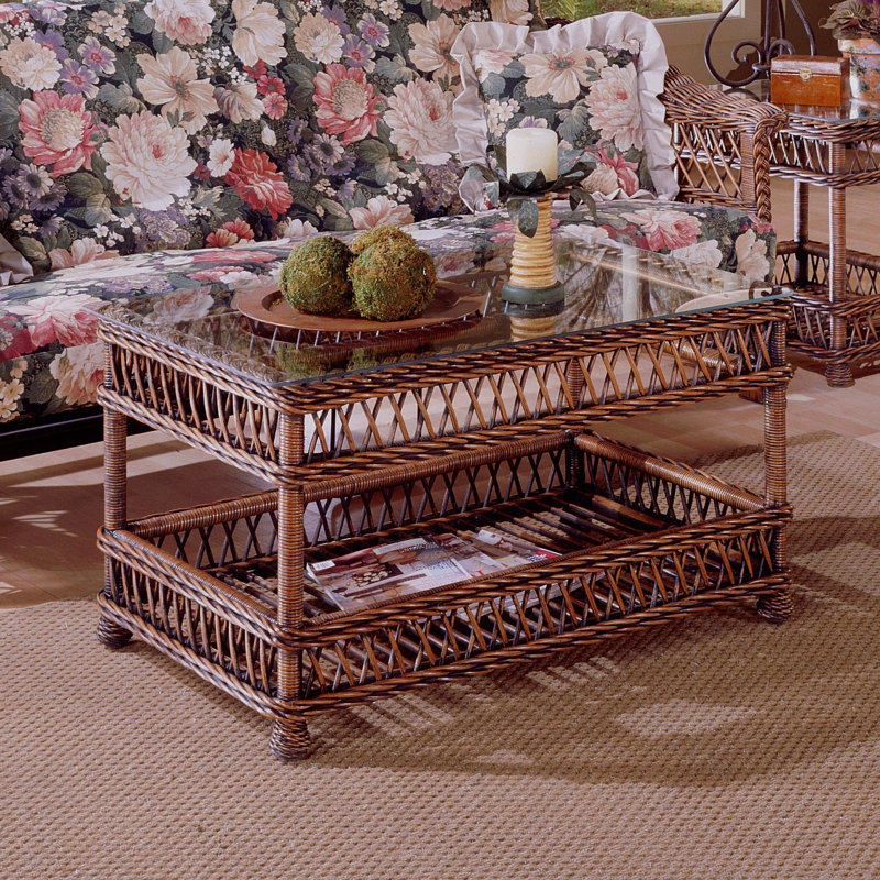 Rosado Glass Top Coffee Table, Brownwash