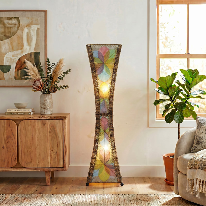 Conrado 48'' Black Column Floor Lamp, Natural/Green