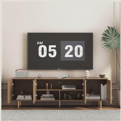 Meuble télé moderne cannelé de 68 po, meuble audio-vidéo avec portes de rangement et meuble télé pour téléviseur de 55 po et plus