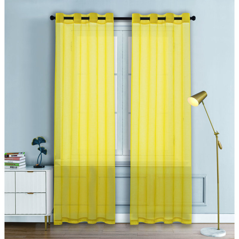 2 panneaux de rideaux semi-transparents avec œillets, Jaune, L 57 po x L 84 po