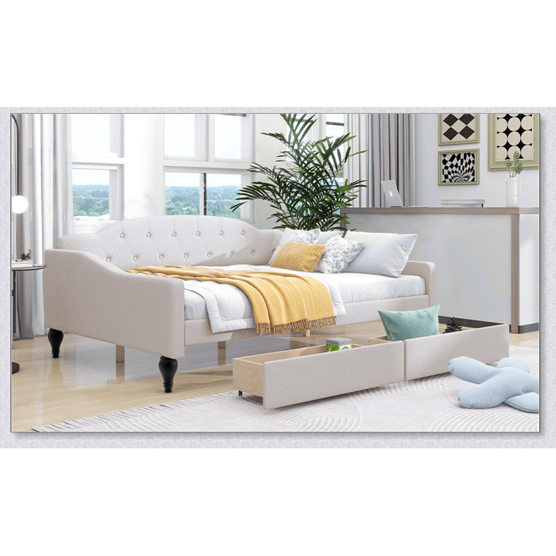 Upholstered Tufted Daybed With Two Drawers
