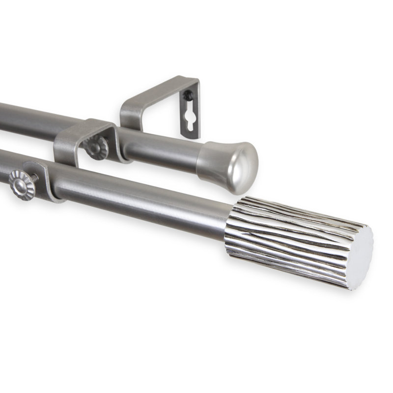 Tringle à rideaux double Alfreda, H 120 po x l 70 po, Nickel satiné