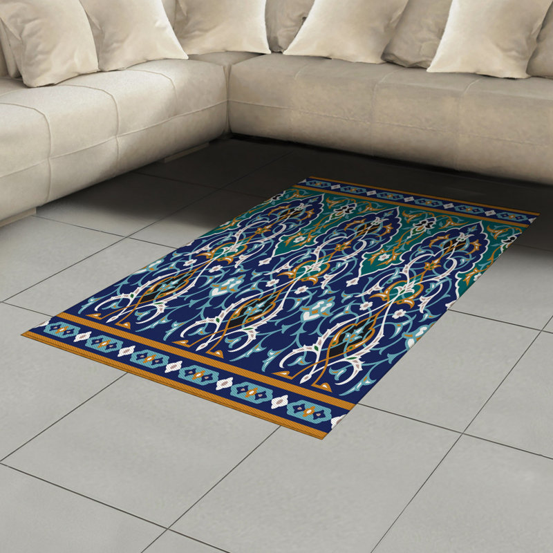 Tapis décoratif oriental en polyester à haute densité de fibres longues, Rectangle— 4 pi x 5 pi 8 po