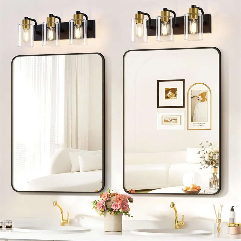 Dimmable Vanity Light, 3, Matte Black/Gold