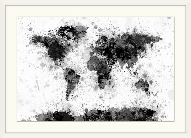 «World Map Paint Splash» par Francy, impression, H 28 po x l 38 po x P 1 po, Cadre blanc