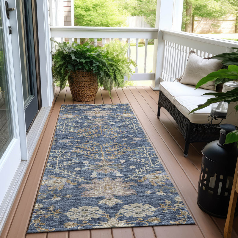 Machine Washable Indoor/Outdoor Cicel ACN1156 Blue Rug, Runner 2'3" x 7'6"
