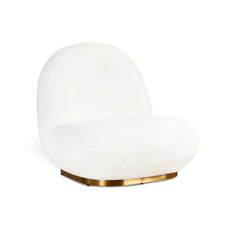 Chaise blanche moderne avec base dorée, rotation à 360 °, revêtement chic Loop et support pivotant contemporain en mousse haute densité