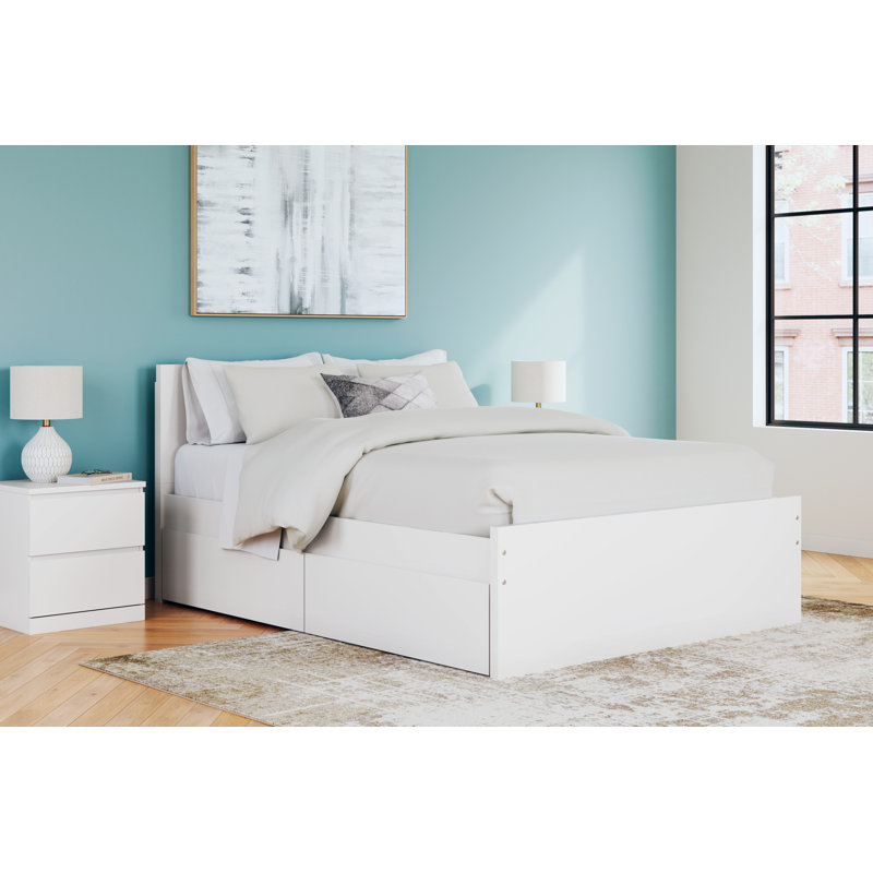 Dunagan Queen Panel Platform Bed With 2 Side Storage, White, Queen