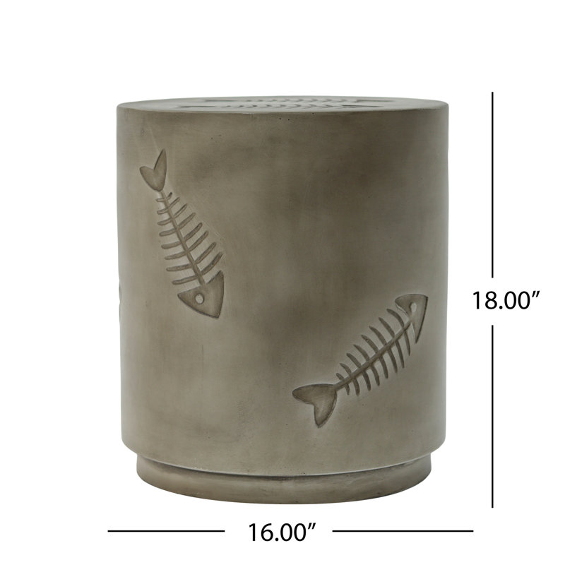 Table d'appoint en oxyde de magnésium 16 po - décor unique de poisson, 18 po de hauteur, sans assemblage avec ensemble de salon rustique gris, portable