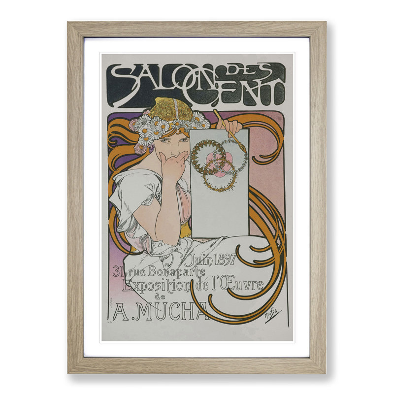 Salon des Cent Vol.1 by Alphonse Mucha - Picture Frame Graphic Art, Oak Framed, 48cm H x 36cm W x 2cm D