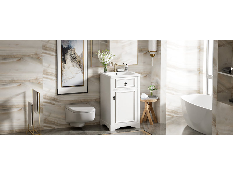 Meuble-lavabo de 20 pouces avec lavabo en céramique, blanc, Noir