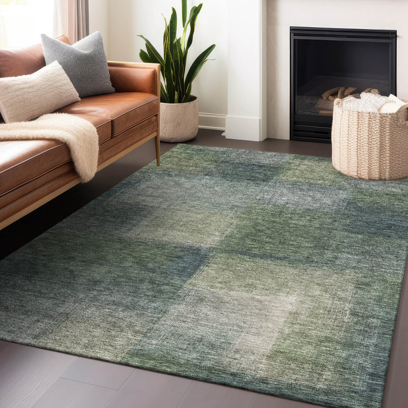 Premium Machine Washable Tweedy Olive Rug, Rectangle 8' x 10'