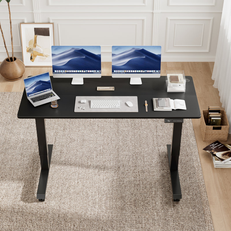 Bureau debout électrique à hauteur ajustable avec 4 roulettes verrouillables, Noir / Noir, H 27,95 po x l 55 po x P 24 po
