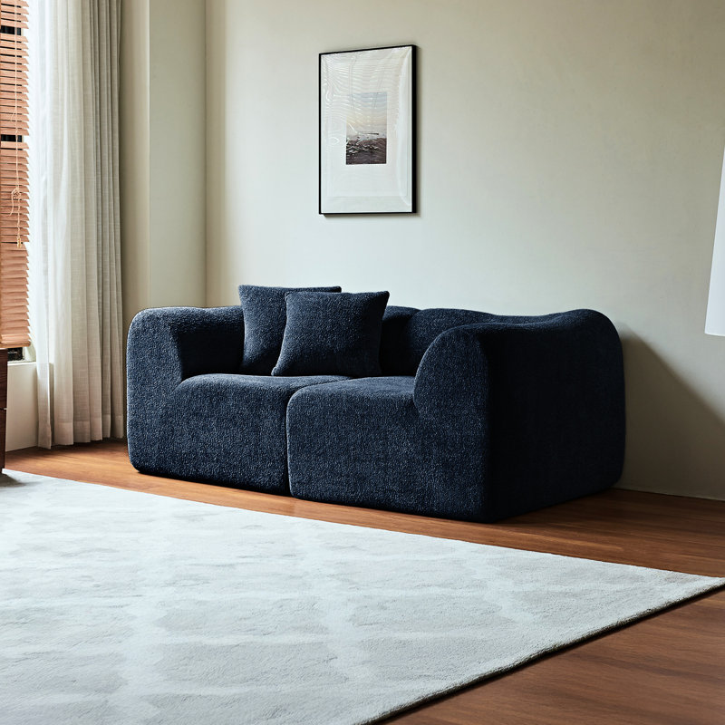 2 places en velours bleu, peu encombrant pour le bureau et l’appartement, moderne, doux et compressé, coussins à haute densité bleus, petits espaces de vie modernes, éponge, conception stable