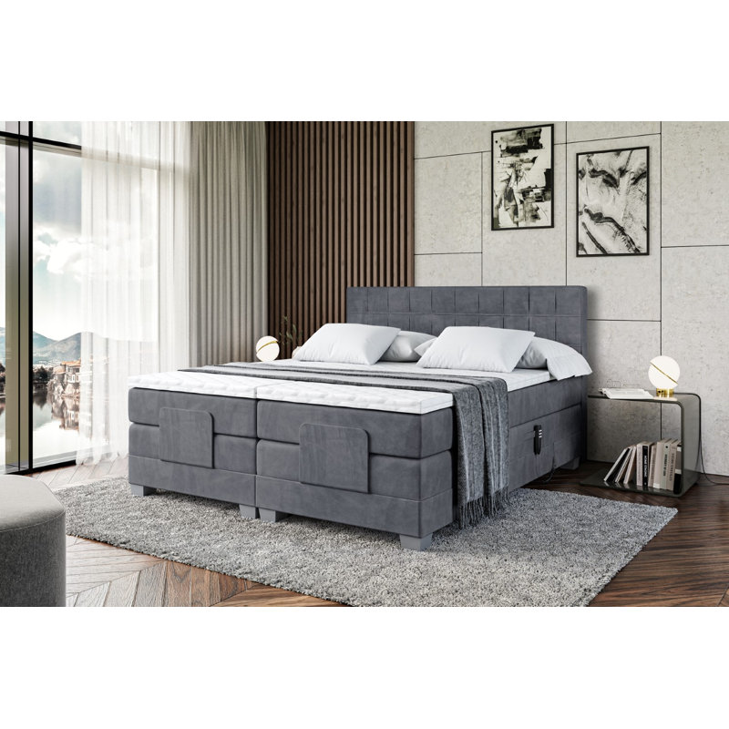 Mariella Pocket Spring Mattress Divan Bed Base, 200cm x 200cm, Dark gray