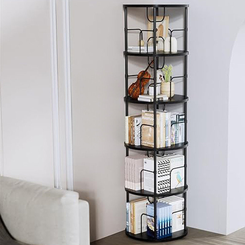 Black 5-Tier 360° Rotating Stackable Bookshelf with Metal Frame