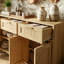 108cm 3-Door Faux Rattan Sideboard, Japandi PVC Woven Storage Cabinet with 3 Drawers & Metal Handles,  Oak / Black-311902908