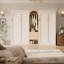 Lit escamotable double gain de place avec armoire intégrée et tiroirs de rangement, fini bois pour chambres d'amis