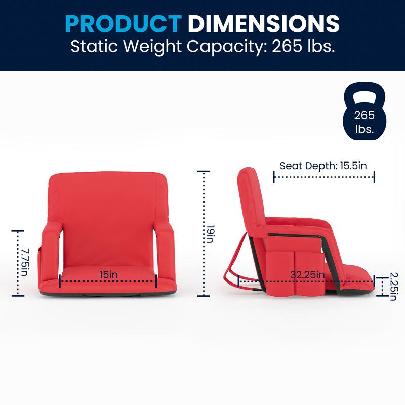 Reclining Backpack Padded Stadium Chairs-Armrests & Storge Pockets, Red