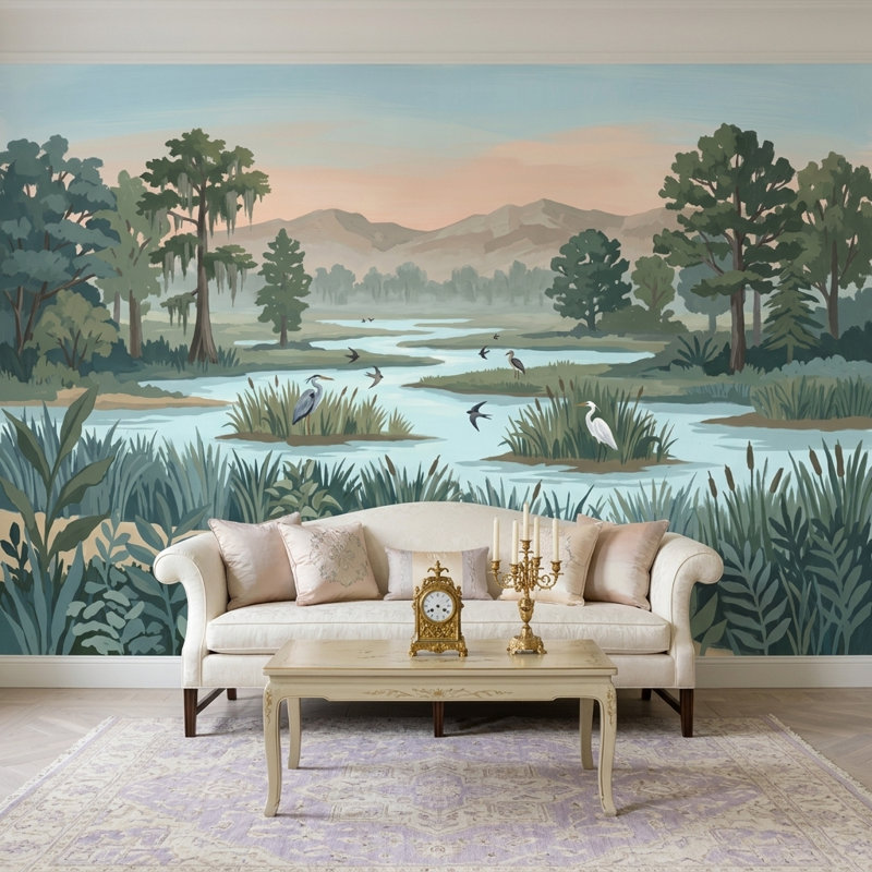 Décoration murale Wetland Landscape, 140 po x 108 po, Texturé non collé