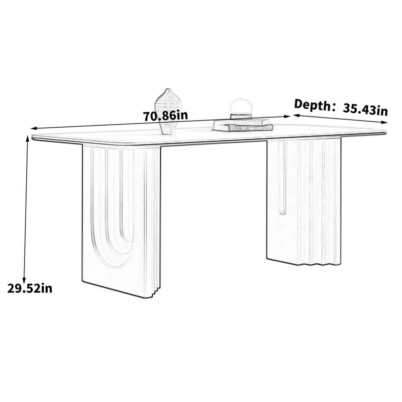 French Style Simple Modern Home Dining Table Solid Wood Base Dining Table, 29.52"H x 70.86"L x 35.43"W